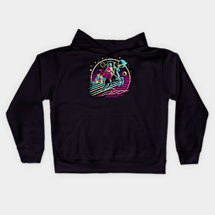 COOL JESUS RIDING RAINDEER SLEIGH RETRO 80'S NEON VIBE Kids Hoodie